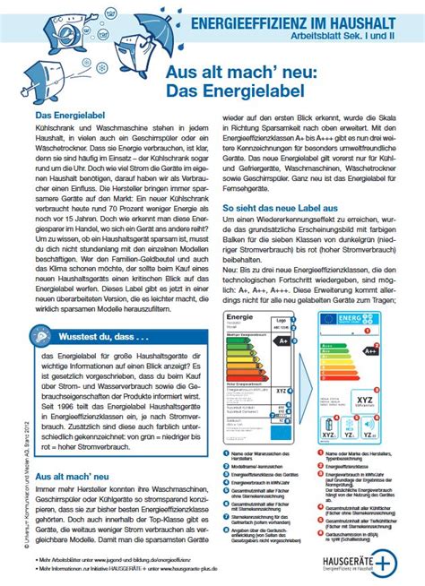 Arbeitsblatt Das Energielabel Energie Macht Schule