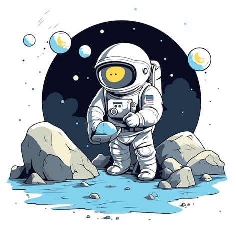 Astronauta no fundo da lua ilustração vetorial Vetor Premium