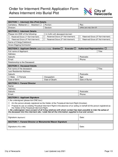 Fillable Online Newcastle Nsw Gov Fill Free Fillable Form Burial