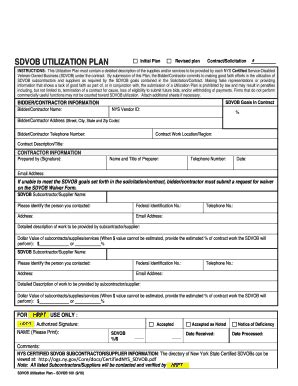 Fillable Online SDVOB UTILIZATION PLAN Revised Plan Contract