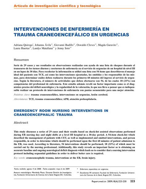 PDF INTERVENCIONES DE ENFERMERA EN TRAUMA Con El Mecanismo De