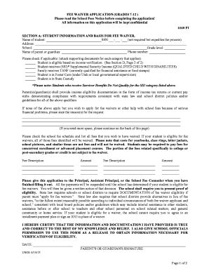 Fillable Online Documents Provo FEE WAIVER APPLICATION GRADES 7 12 Form