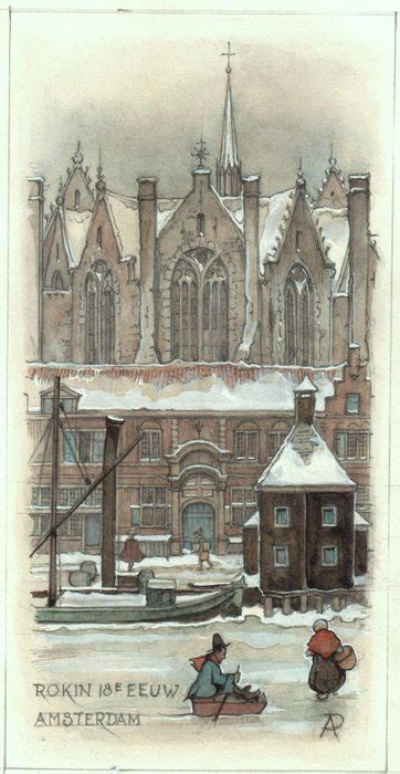 Anton Pieck Rokin E Eeuw Amsterdam Originele Aquarel