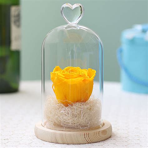 Forever Sunny Yellow Rose In Glass Dome Usa Gift Forever Sunny Yellow