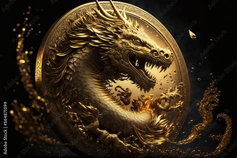 Gold Dragon And Gold Coin Symbolic Of Power And Wealth China Dragon