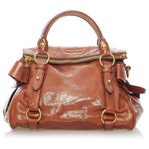 Miu Miu Brown Vitello Lux Bow Satchel Leather Pony Style Calfskin Ref