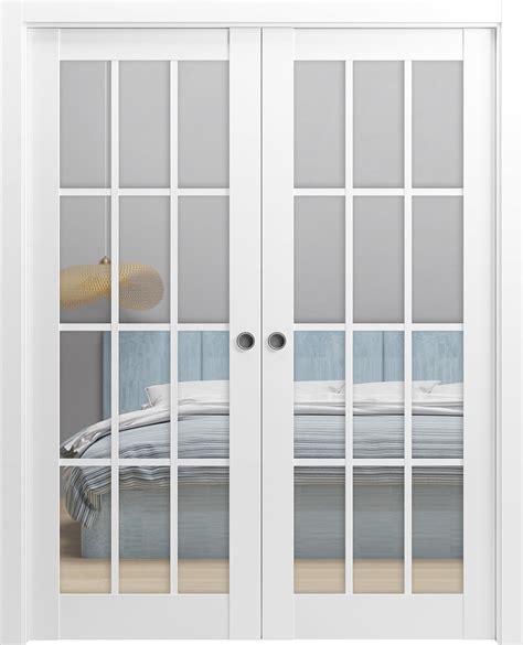 Sartodoors Sliding French Double Pocket Doors 72 X 80 Inches Clear Glass 12 Lites Felicia 3355