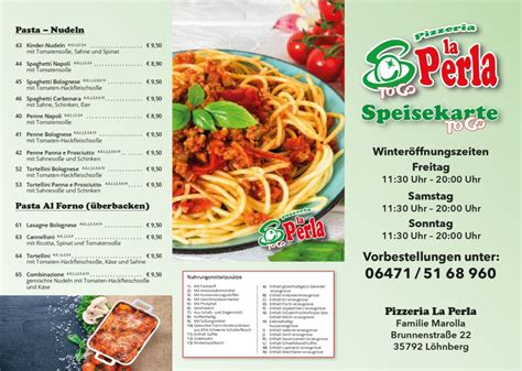 Speisekarte Pizzeria La Perla To Go