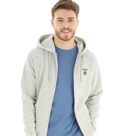 Buy Ucla Mens Zip Through Hoodie Light Grey Marl