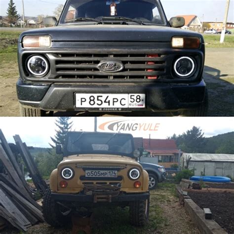 2X7 дюймов круглый светодиодный фары проекционный комплект фар для Jeep ...