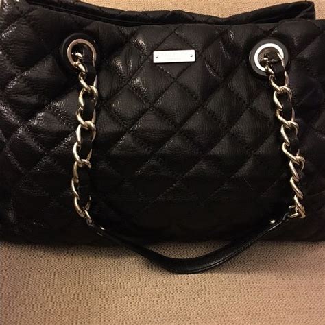 Kate Spade Black Quilted Leather Chain Strap Tote Quilted Leather