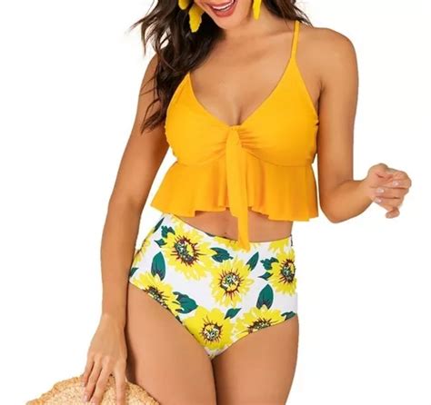 Bikini Tiro Alto Top Ruffle Colores Cuotas Sin Inter S