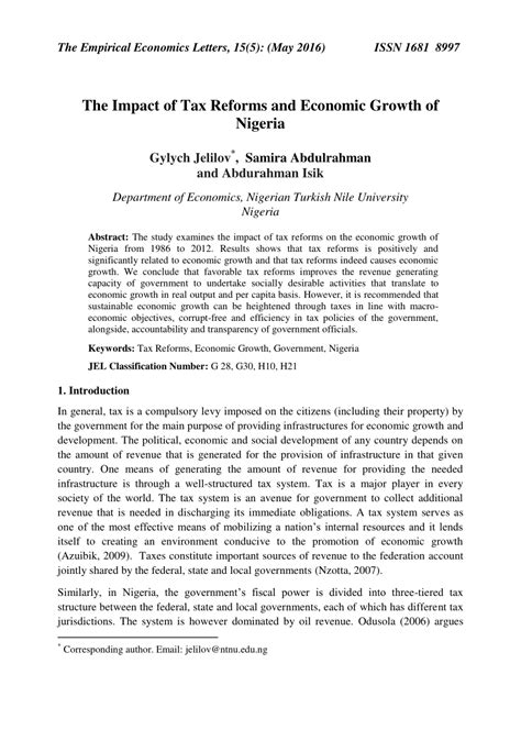 (PDF) The Impact of Tax Reforms and Economic Growth of Nigeria