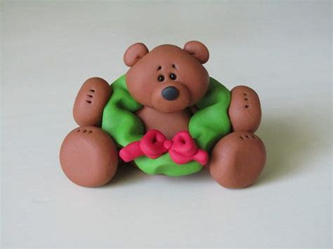 Polymer Clay Bear With Wreath Polymer Clay Christmas Polymer Clay