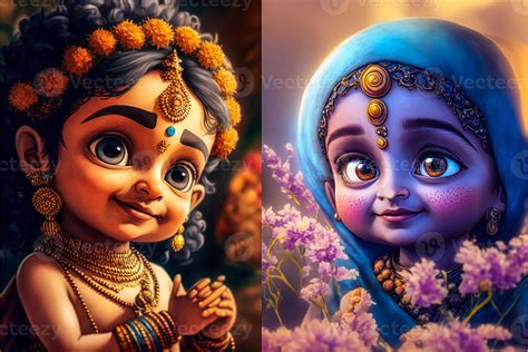 Little Krishna And Radha Cute Image Generative Ai 21979725 Stock Photo