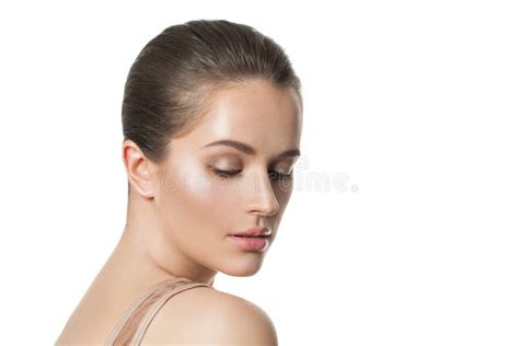 Beautiful Female Face Isolated Healthy Model With Clear Skin Stock