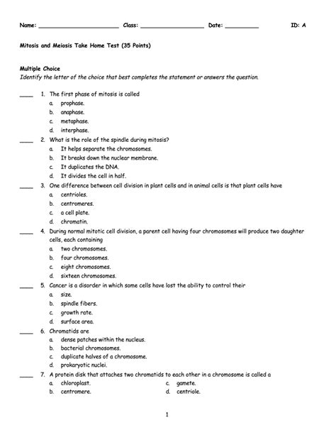 Mitosis And Meiosis Test Pdf Answers Fill Online Printable Fillable