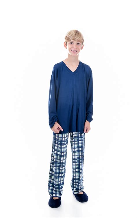 Pijamania Pijama Infantil Masculino Longo Viscolycra Xadrez Azul