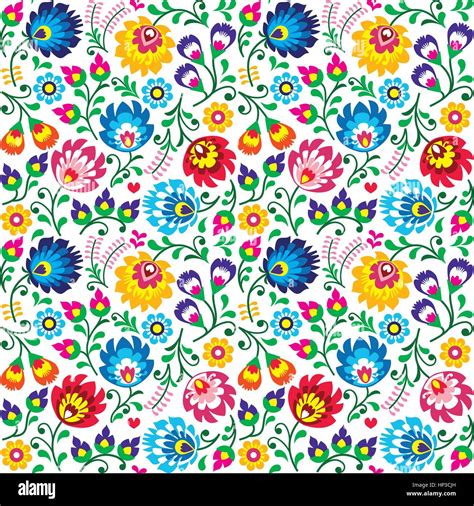 Seamless Polish Folk Art Floral Pattern Wzory Lowickie Wycinanki