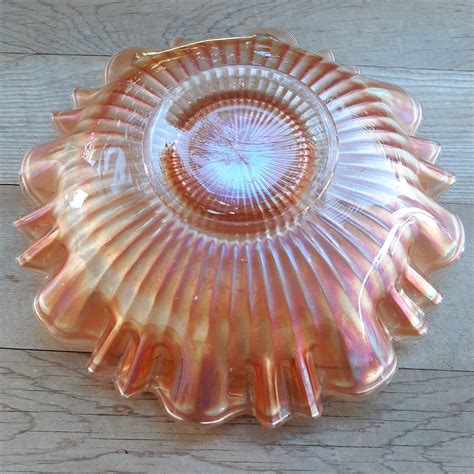 Vintage Orange Ruffled Bowl Carnival Glass Etsy