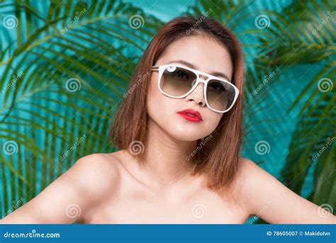 Colorful Portrait Of Young Attractive Asian Woman In Dress Stock Image