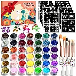 Jingyuanli Glitzer Tattoo Set Kinder Farben Tempor Re