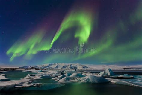 Aurora Borealis Above The Silhouette Maa In Iceland Green Northern