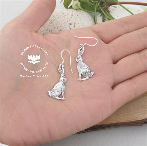 Silver Hare Earrings Rabbit Earrings Silver Dangle Earrings Etsy