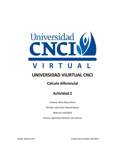 Actividad 2 Calculo Diferencial Universidad Cnci Universidad Viurtual