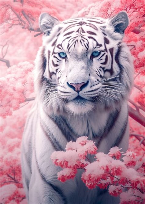 Tiger In Cherry Blossom Poster Picture Metal Print Paint By