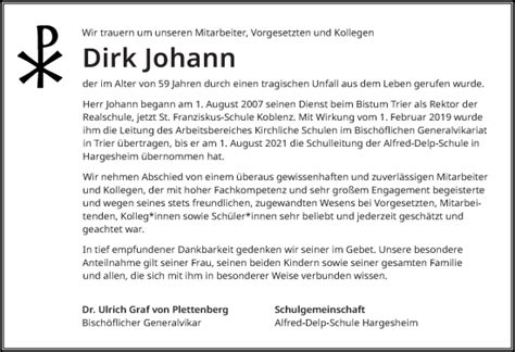 Traueranzeigen Von Dirk Johann Rz Trauer De