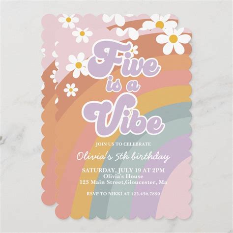 Groovy Five Is A Vibe Retro Rainbow 5th Birthday Invitation Artofit