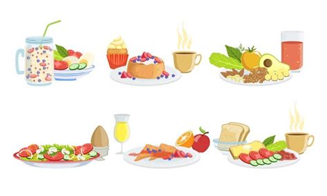 Premium Vector Healthy Breakfast Dishes Set Classical Menu With