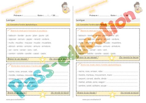 Connaitre Lordre Alphab Tique Au Ce Evaluation Progressive Avec La