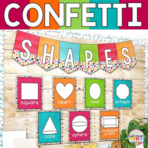 Printable Shape Posters And Charts Confetti Rainbow Classroom Decor 2d