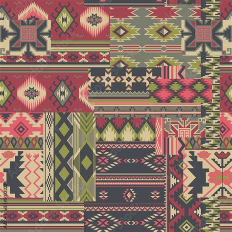 Native American Fabric Patchwork Vector Seamless Patterns Stock Image