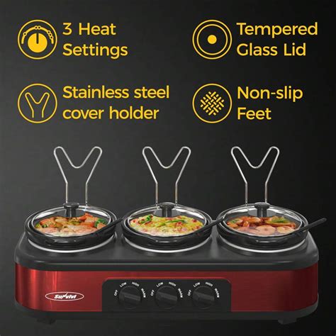 Sunvivi Multifunction 4 5 Qt Triple Slow Cooker Buffet Server 3 Pot Food Warmer 3 Section 1 5