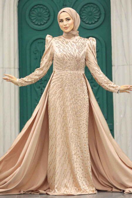 Modern Gold Modest Islamic Clothing Wedding Dress Gold Neva