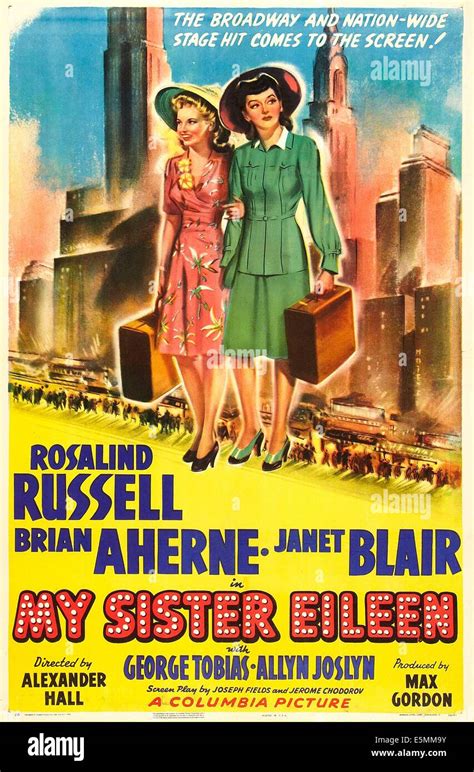 My Sister Eileen Us Poster From Left Janet Blair Rosalind Russell Brian Aherne 1941 Stock