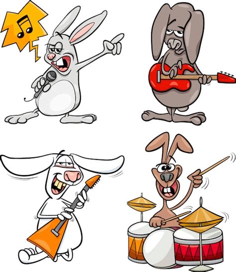 Lapins Rock Musiciens Mis Dessin Animé Vecteur Premium