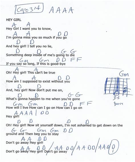 Hey Girl (Billy Joel) Guitar Chord Chart - Capo 3rd | Guitar chord ...