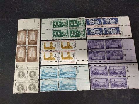 Four Lots Of Unused Plate Block Stamps Baer Auctioneers Realty Llc