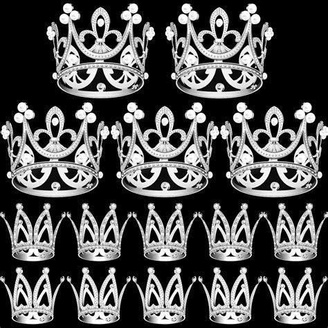 15pcs Crown Cake Topper Silver Mini Crowns Small Crystal