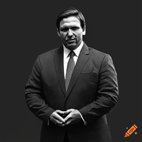 Ron desantis in a serious and heroic pose with arms crossed, black and ...