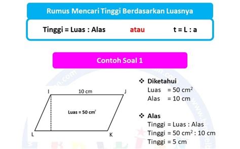 Rumus Cara Mencari Tinggi Jajar Genjang Yang Diketahui Luasnya Bimbel