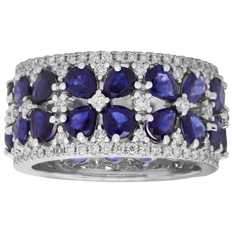 Pear Shape Blue Sapphires And Diamonds White Gold Band Ring For Sale At 1stdibs