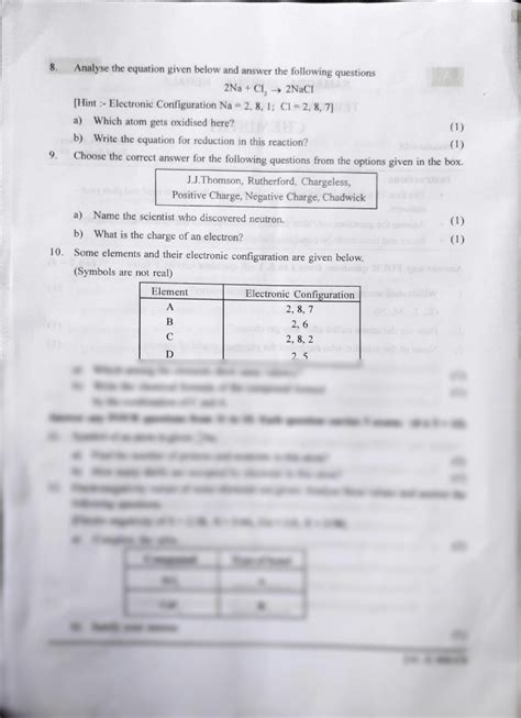 Solution Kerala Class 9 First Term Onam Exam Chemistry Question Paper