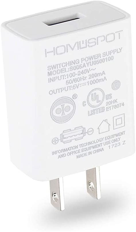 HomeSpot UL Certified USB Wall Charger 5V1A Plug In Door Power AC