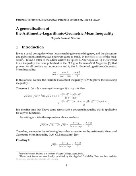 Pdf A Generalisation Of The Arithmetic Logarithmic Geometric Mean