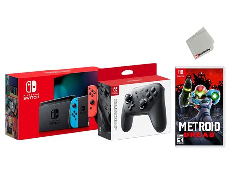 Nintendo Switch 32gb Console Neon Joy Con Bundle With Wireless Pro Controller And Metroid Dread